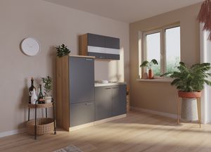 Küche Miniküche Single Eiche Grau  Kühlschrank Luis 160 cm Respekta