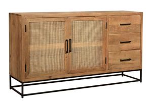 SIT Möbel Sideboard mit Rattan-Front | Mango-Holz natur | 2 Türen, 3 Schubladen | Gestell Metall schwarz | B 150 x T 35 x H 80 cm | 14103-01 | Serie CANE