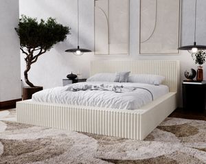 Doppelbet 200x200 BUFFY - Bett mit Dicker Schaum & Bettkasten - Stilvoll, Design Polsterbett (Beige - Vito 23)