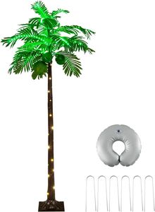 COSTWAY 180cm Künstliche beleuchtete Palme mit 309 LED-Lichtern, 3 Kokosnüssen, Wasserbeutel und Sockel, LED Palme für Garten Deko, Party, Zuhause