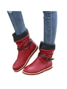 Abtel Damen Stiefel Mode Winterstiefel Flache Freizeitschuhe Stiefel Round Toe Schuhe,Farbe:Rot,Größe:38