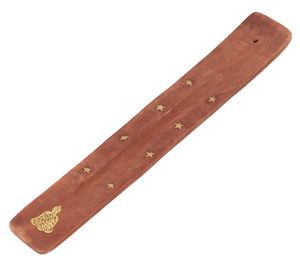 Räucherstäbchenhalter Handgefertigt mit Hübscher Metallverzierung - Buddha, Braun, Holz, 25*3,5*0,5 cm, Räucherstäbchen Halter
