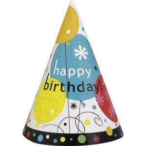 Unique Party - Partyhütchen "Breezy", Happy Birthday 8er-Pack - Karton SG24780 (Einheitsgröße) (Bunt)