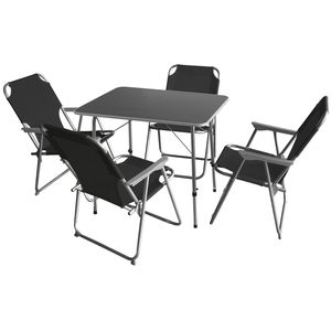 5tlg. Campingmöbel-Set Tisch 80x60cm höhenverstellbar + 4x Klappstuhl Schwarz