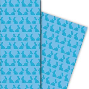 Edles Oster Geschenkpapier mit einer Reihe von Hasen, hellblau - G5188, 32 x 48cm