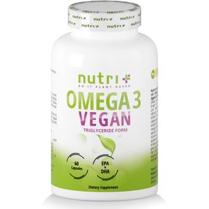 OMEGA-3 Vegan - DHA + EPA Essentielle O3-Fettsäuren aus Algenöl - vegane Kapseln - hochdosiertes veganes Öl - pflanzlich - ohne Fischöl & Gelantine