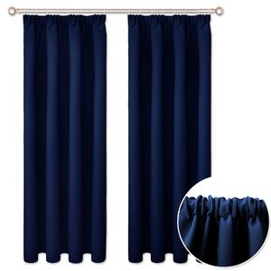 Kräuselband Verdunkelungsvorhang Blau Verdunklung Thermo Vorhänge Blickdicht Wärmeisolierende Einfarbige Vorhang, 132*160cm