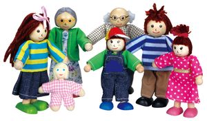 7 Personen Familie Puppen Biegepuppen aus Holz & Stoff Puppenhaus Spielzeug 