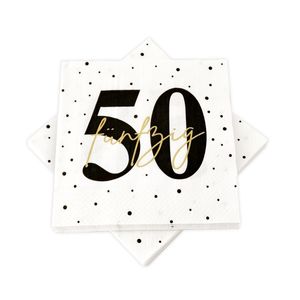 20 Servietten zum 50. Geburtstag 33 x 33 cm - weiß schwarz gold
