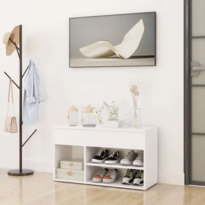 vidaXL Ławka na buty biała 80x30x45 cm Materiał drewnopochodny - Ławka na buty - Ławki na buty - Ławki do przechowywania - Ławki do przechowywania