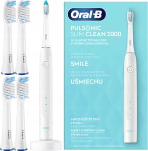 Oral-B | Schallzahnbürste Pulsonic Slim 2000 - Weiß - Effektive Reinigung - 4 Aufsätze