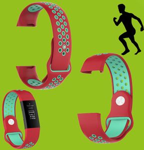 Hochwertiges Kunststoff / Silikon Uhr Armband für Fitbit Charge 3 + 4 / Versa 2 Neu, Farbe:Rot / Türkis, Ausführung:Größe S / Frauen, Uhr-Typ:Fitbit Charge 3 + 4