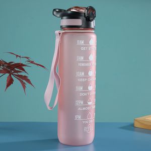 1000ML Trinkflasche Sportflasche Wasserflasche Getränkeflasche mit Strohhalm BPA Frei,Rosa