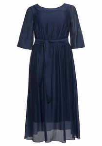 sheego Damen Große Größen Abendkleid lang in sehr weiter Form mit Bindeband Abendkleid Abendmode elegant Rundhals-Ausschnitt - unifarben