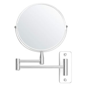 BELLE VOUS Chrom Spiegel Ausziehbar Kosmetikspiegel 360° Drehbar – 5X Vergrößerungsspiegel Wandmontage – 22 x 20,7 cm Wandspiegel Silber Edelstahl, Schminkspiegel Doppelt, Duschspiegel Rasierspiegel