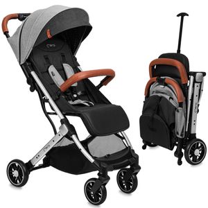 MoMi ESTELLE LIGHT Buggy Kinderwagen - Leicht, Stoßdämpfung 4 Räder, Koffer - Grau/Silber