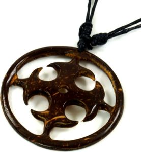 Ethnokette Kette mit Kokosanhänger, Surferkette - Sonne, Braun, Holz, Ketten & Modeschmuck für den Hals