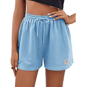 Lose Kordelzug-Shorts für Damen, Sommerkomfort, einfarbige Unterteile, weich,Farbe: Blau,Größe:M