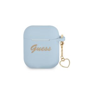 Silikónové puzdro Guess na Apple Airpods / Airpods 2 GUA2LSCHSB Heart Charm modré
