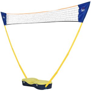 HOMCOM Badminton Netz mit Stand, Badminton-Netzständer, tragbarer Netzständer, Badmintonnetz mit 4 Badminton-Schlägern, Outdoor-Sport, Gelb+Blau, 280 x 33 x 157 cm