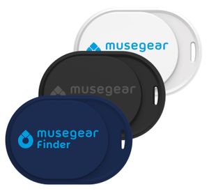 musegear® Schlüsselfinder Mini mit Bluetooth App I Keyfinder laut für Handy im 3er Pack: dunkelblau, weiß und schwarz I GPS Ortung/Kopplung I Schlüssel Finden