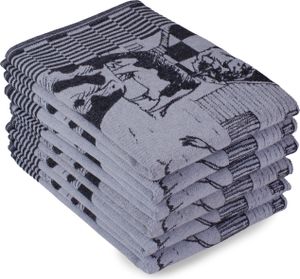 DoubleDry Geschirrtücher Baumwolle - 6-teilig - 50x70cm - Hochwertige Geschirrhandtücher - Kuh, Schwarz