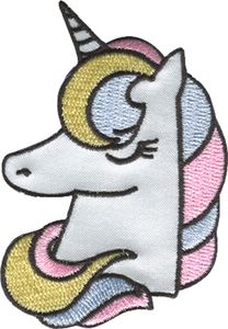 Einhorn Kopf - Aufnäher, Bügelbild, Aufbügler, Applikationen, Patches, Flicken, Zum Aufbügeln, Größe: 5,1 x 7,5 cm