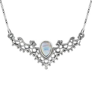 Silberne Halskette, Mondstein mit anmutigen Verzierungen