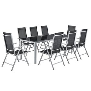 Juskys Aluminium Gartengarnitur Milano Gartenmöbel Set mit Tisch und 8 Stühlen Silber-Grau mit schwarzer Kunstfaser Alu Sitzgruppe Balkonmöbel