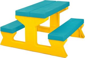 Dětský zahradní nábytek - Stůl a lavičky tyrkysovo-žlutý