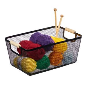 relaxdays Drahtkorb mit Holzgriffen