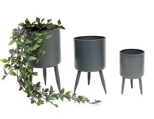 DanDiBo Blumentopf mit Füßen Pflanztopf Blumenkübel mit Beinen Metall Grau 3er Set 96260 Modern Pflanzenständer