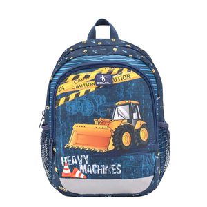 Belmil Kindergartenrucksack mit Brustgurt und Namensschild für 3-6 Jährige/Jungen / 12 L/Krippenrucksack Kindergartentasche Kindertasche/Bagger/Blau (305-4/A Heavy Machinery)