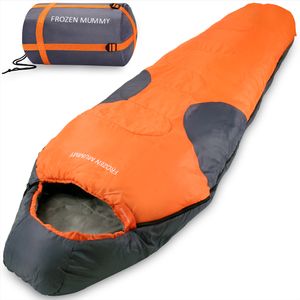 Schlafsack Frozen Mummy 230x82cm Mumienschlafsack - 21°C Zelt Outdoor Camping, Farbe:orange-anthrazit
