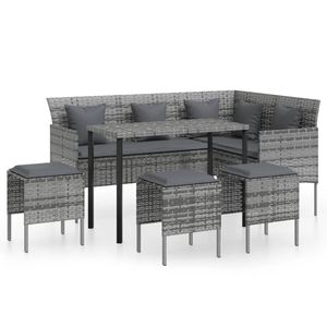 vidaXL 5-tlg. Sofagarnitur in L-Form mit Kissen Poly Rattan Grau