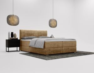 Postel Boxspring s matrací 120x200 Forte - manželská postel, kontinentální postel, postel do ložnice - sametová látka a zásuvka na postel - béžová (Amor Velvet 4302)