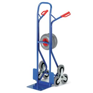 Rollcart Stahlrohr-Treppenkarre mit Wechselrädern, dreiarmige Vollgummi- Radsterne und Luftbereifung, Schaufelbreite 300mm