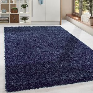 Modern Teppich Hochflor Wohnzimmer Shaggy Einfarbig Design, Farbe: Marineblau, Grösse: 140 x 200 cm