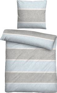 biberna Melange-Flanell Bettwäsche BLOCKSTREIFEN ciel 1x 155x220 cm + 1x 80x80 cm