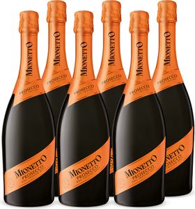 MIONETTO Prosecco Spumante DOC Treviso Brut (6x0,75l) Schaumwein, Perlwein aus Italien, trocken, fruchtig und frisch - Ideal als Aperitif und zu Antipasti