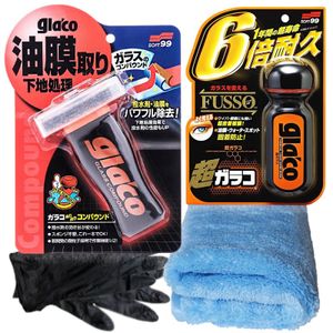 SOFT99 Ultra Glaco 70 ml + Glaco Glass Compound Roll On + Mikrofasertuch INS, Transparent