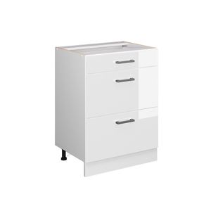 Vicco Kitchen base cabinet R-Line, 60 cm with drawers, without worktop, White High Gloss/White