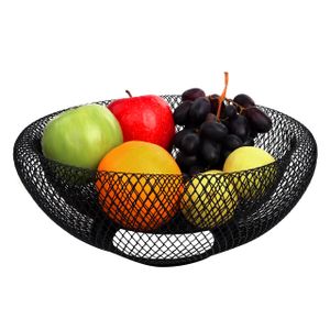 Belle Vous Obstschale Schwarz Obstkorb Metall – 24cm Schale Schwarz Metallkorb Dekoschale Schwarz Obstschale Modern Obstschale Obstkorb Drahtkorb Rund