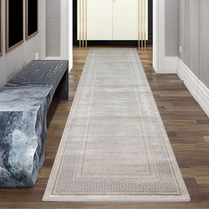Schlichter Teppich Flur Wohn- & Schlafzimmer dezentes orientalisches Muster grau Größe - 80 x 300 cm