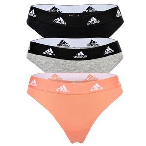 adidas Damen Strings, 3er Pack - Thong 3PK, Unterwäsche, Cotton Stretch, Logo, uni Schwarz/Grau/Orange XL