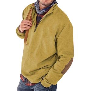 Herren Reißverschluss Up Pullover Casual Sweatshirts Regelmäßiger Fit Langarm Top Herbst Gelb,Größe:L