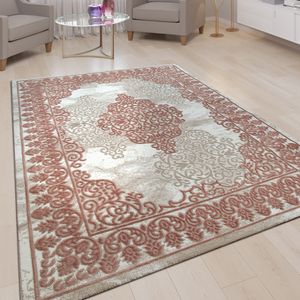 Wohnzimmer-Teppich, Kurzflor-Teppich Mit Orient-Muster, 3D-Look In Rosa, Grösse:160x220 cm