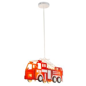 Globo Lighting Hängeleuchte Kunststoff bunt, Feuerwehrauto, LxBxH: 430x135x1200mm, exkl. 2x E27 13W 230V