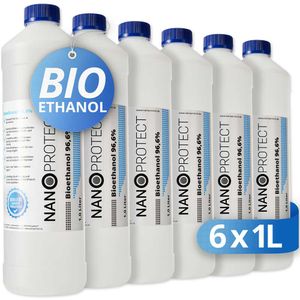 Nanoprotect Bioethanol 96,6% | 6 x 1 Liter | Flüssiger Ethanol Brennstoff für Indoor Kamin und Tischfeuer | Reiner Ethylalkohol als Lösungsmittel | e …