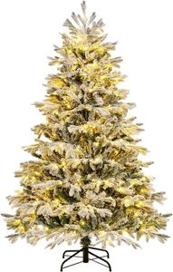 JUNG Künstlicher Weihnachtsbaum Künstlicher Spritzguss Weihnachtsbaum mit Beleuchtung + Schnee 1,80m, Edeltanne, Nordmanntanne Premium Edel